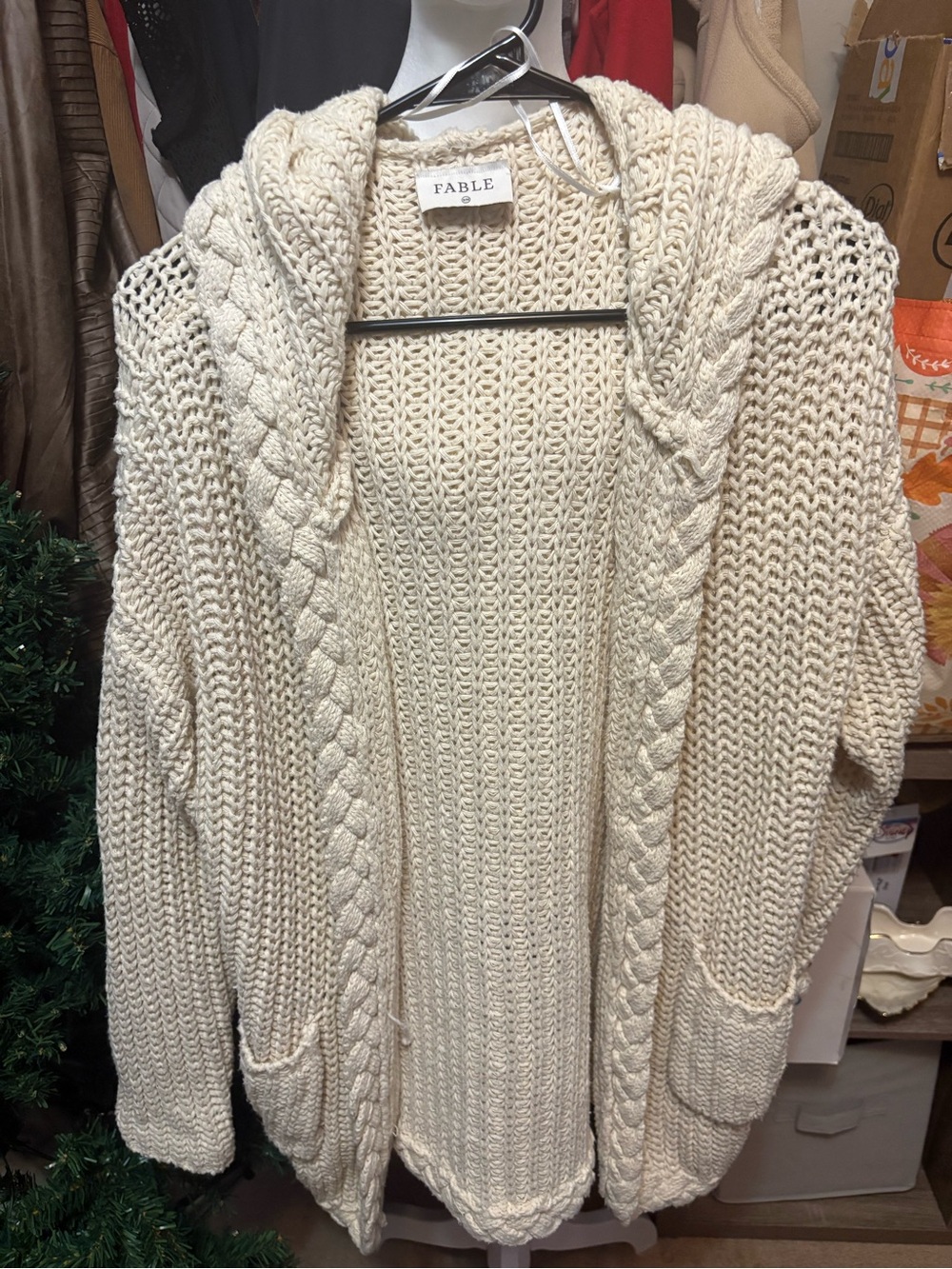 Fable Cream Cable Hooded Open-Front Cardigan